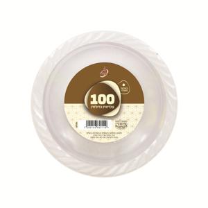 צלחת גדול 100 יח pp לבן, קרם, זהב